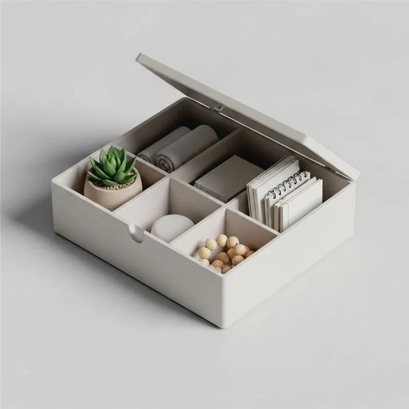 Organized drawer with small compartments and storage boxes