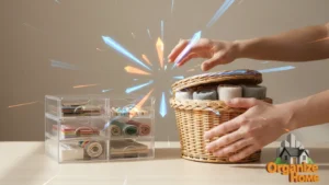 Basket used for storing items during organization routine