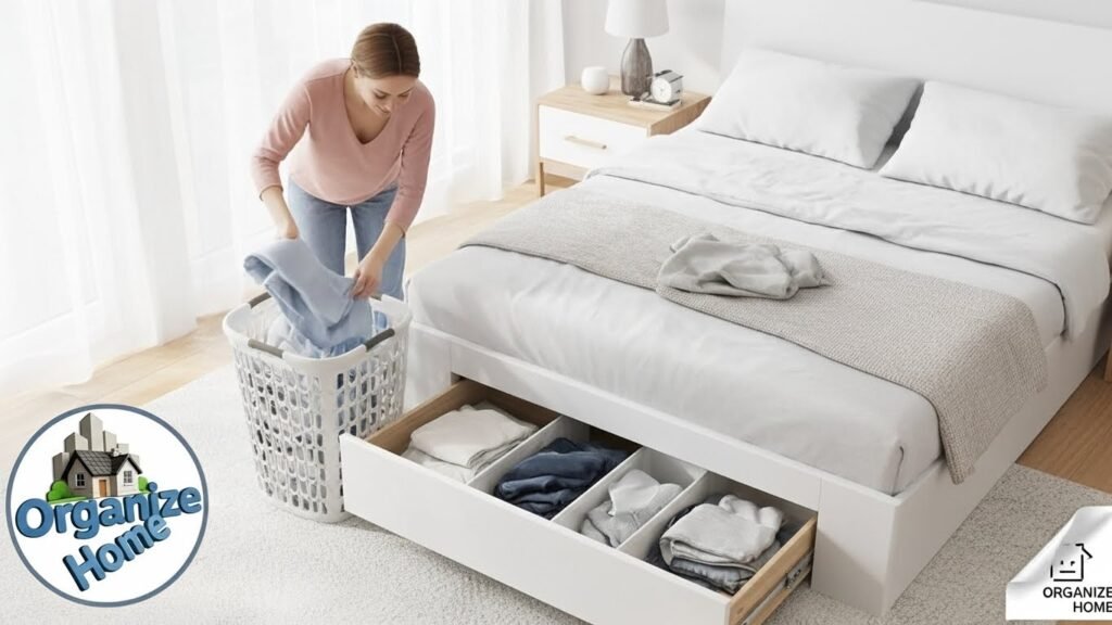 Person organizing bedroom drawers with dividers