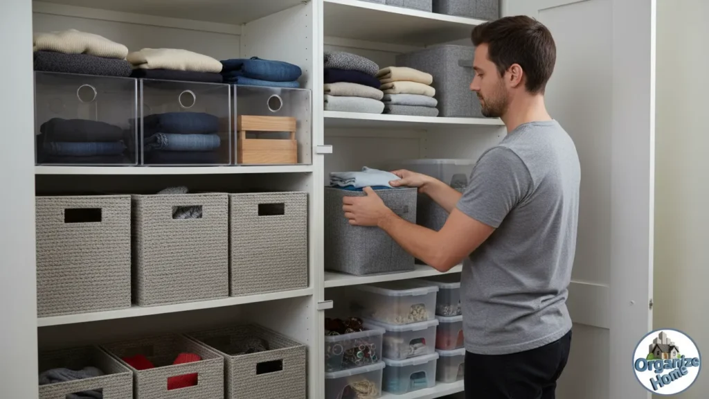 Person organizing kitchen drawer with compartments