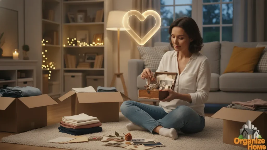 Person reviewing notes while planning home organization